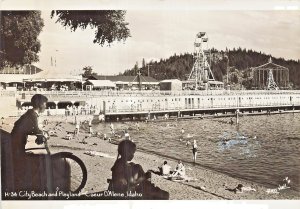 Coeur D'Alene ID~City Beach & Playland Amusement Ferris Wheel & Swings~1940 RPPC