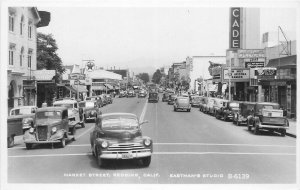 Postcard RPPC 1940s California Redding Market Street autos Eastman's 23-12986