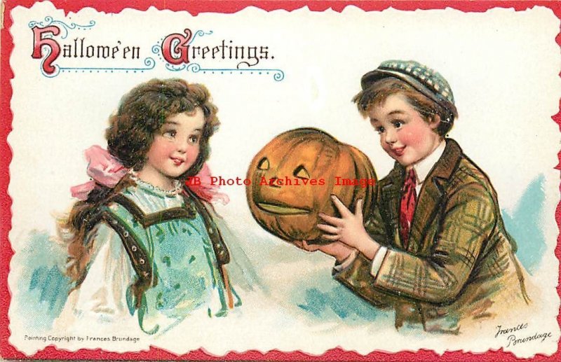 Halloween, Gabriel No 121-8, Frances Brundage, Boy Handing a JOL to a Girl 