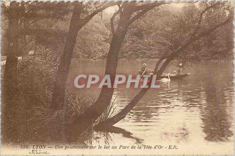 Old Postcard Lyon a walk on the lake in the golden head park