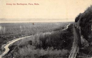Peru Nebraska Along The Burlington Birdseye View Antique Postcard K87547