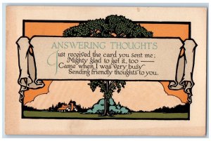 1916 Answering Thoughts House Trees Arts Crafts Lansing Michigan MI Postcard 