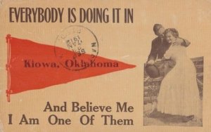 Everybody Is Doing It In Oklahoma Antique Romantic Love Fence Comic USA Postcard