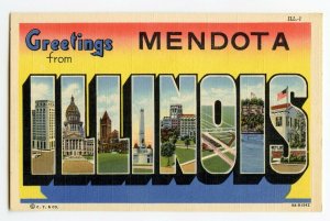 Greetings From Mendota Illinois LARGE Letter Postcard