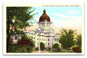 State Capitol & Gardens Pierre S. D. South Dakota Postcard Old Cars