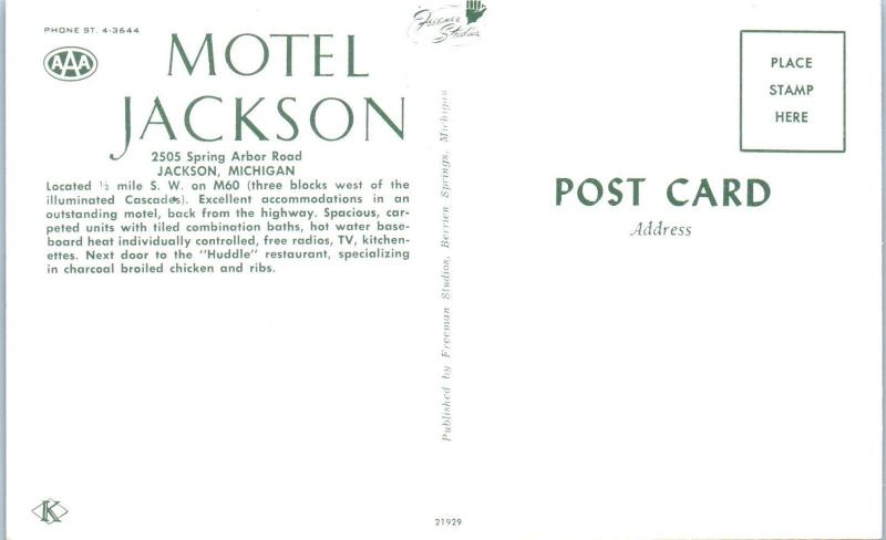JACKSON, MI Michigan    MOTEL JACKSON     c1950s    Roadside   Postcard