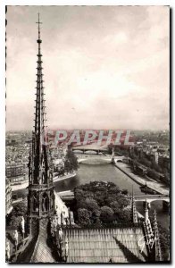 Old Postcard Paris Seine upstream of Notre Dame