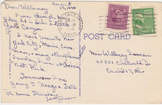 Looking up Chasm at Ausable Chasm NY New York Note US & Canada Stamps! pm 1949