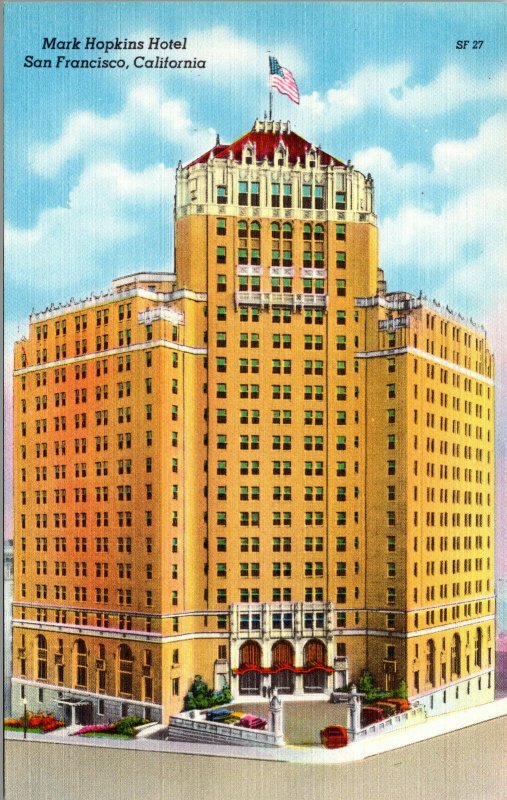 Vtg 1930's Mark Hopkins Hotel San Francisco California CA Linen Postcard