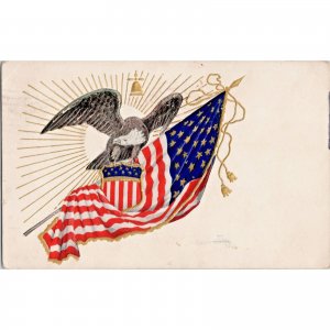 Original 1910 Antique Patriotic Postcard - American Flag - Eagle - Embossed