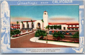 Vtg Los Angeles California CA New Union Station Greetings Railroad Postcard