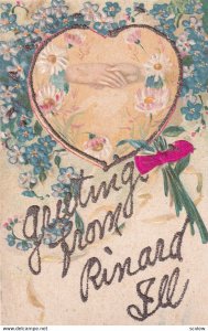 RINARD, Illinois, 1900-1910s; Heart Surrounded By Flowers, Glitter Decoration