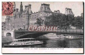 Old Postcard The Paris Pont D & # 39Arcole L & # 39Hotel Town