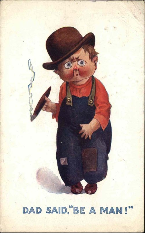 Blackpool Comic PC Little Boy Derby Hat Smoking Cigar CHILDREN SMOKING