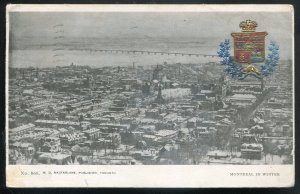 h1245 - MONTREAL Quebec Postcard 1905 Aerial View.  Patriotic Crest Heraldic