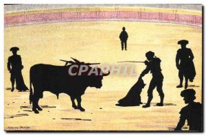 Old Postcard Against the light Bullfight Taurus