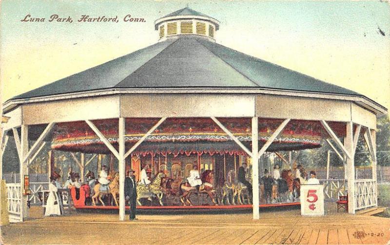 Hartford CT Luna Park Merry-Go-Round Carousel Amusement Postcard