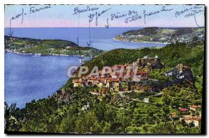 Old Postcard Eze village general view taken of the Grande Corniche