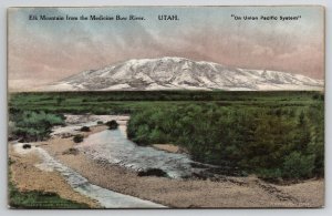 Elk Mtn From Medicine Bow River Utah Union Pacific Sys Hand Colored Postcard O30