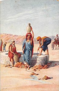 Egypt   Muslim Women  at water well   artist signed