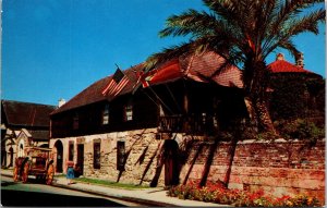 Oldest House St augustine Florida FL Flags Wagon People Chrome Postcard VTG UNP 