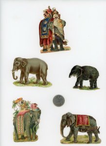 1880's Elephants Lot of 5 Die Cut Victorian Scrap X355