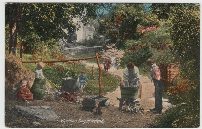Washing Day In Ireland PPC By Valentines, c 1910's, to Mrs Ward, Tottenham 