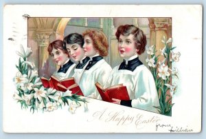 Janesville Wisconsin WI Postcard Easter Choir Lily Flowers Embossed 1907 Antique