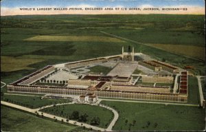 Jackson Mich MI World's Largest Walled Prison Vintage Postcard