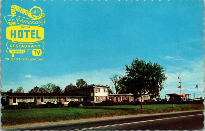 Vtg Orleans Ontario Le Normandie Motor Hotel Canada Texaco Gas Station Postcard
