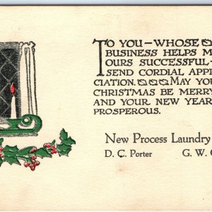 c1910s Cedar Rapids, IA New Process Laundry Co Christmas Appreciation Card C31