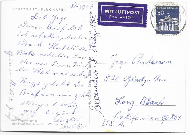 Stuttgart Germany. Flughafen.   Used with stamp