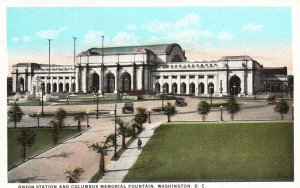 Vintage Postcard Union Station & Columbus Memorial Fountain Washington D. C.