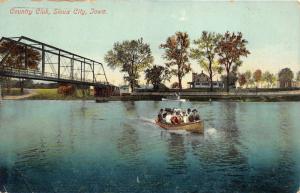 Sioux City Iowa~Country Club Members in Boat on Missouri River~Bridge~1910 PC