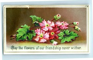 1880s-90s Embossed Victorian Cards Pink Flowers Violets Fab! Lot Of 2 P210