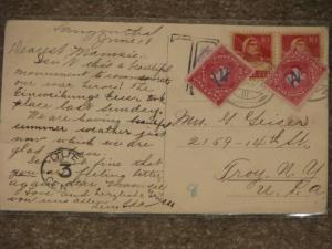 Postcard-Switzerland to Troy, N.Y. with Postage Due, w/ circle Due 3 Cents