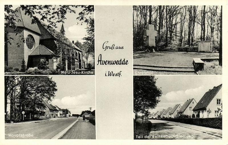 germany, AVENWEDDE i. W., Hauptstrasse, Herz-Jesu Kirche, Reinkebach-Siedlung 