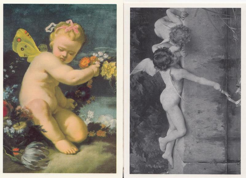 The Water Babies Cherubs Allegorie Fruling 2x Painting Postcard s