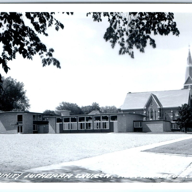 c1950s New Hampton, IA RPPC Trinity Lutheran Church Modern Building PC A112