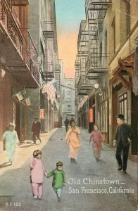 Vintage Postcard Children Walking Down Street Old China Town San Francisco 122