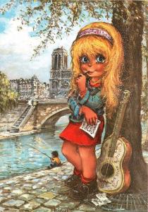 B102.70. La Muse By French Artist Michael Thomas Continental Postcard. Guitar