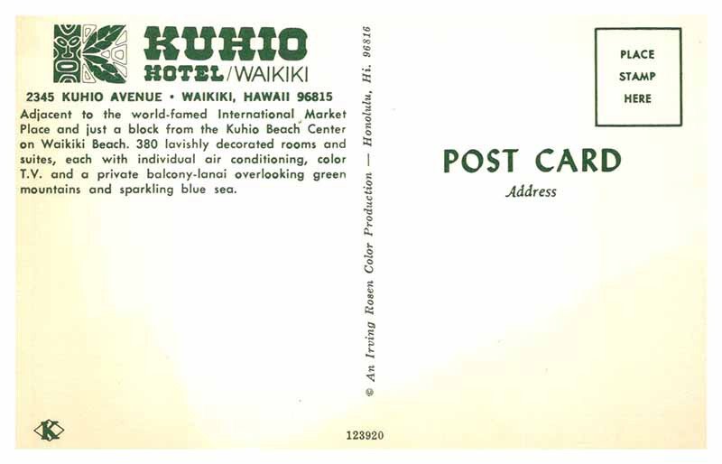 Postcard HOTEL SCENE Honolulu - Waikiki Hawaii HI AS7976