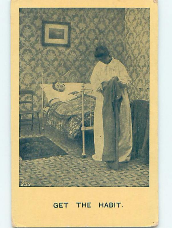 Pre-Linen comic WOMAN CHECKS HUSBAND'S PANTS WHILE HE SLEEPS HL2737