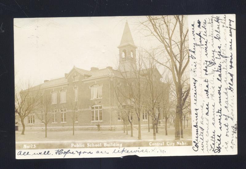 RPPC CENTRAL CITY NEBRASKA PUBLIC SCHOOL BUILDING VINTAGE REAL PHOTO POSTCARD