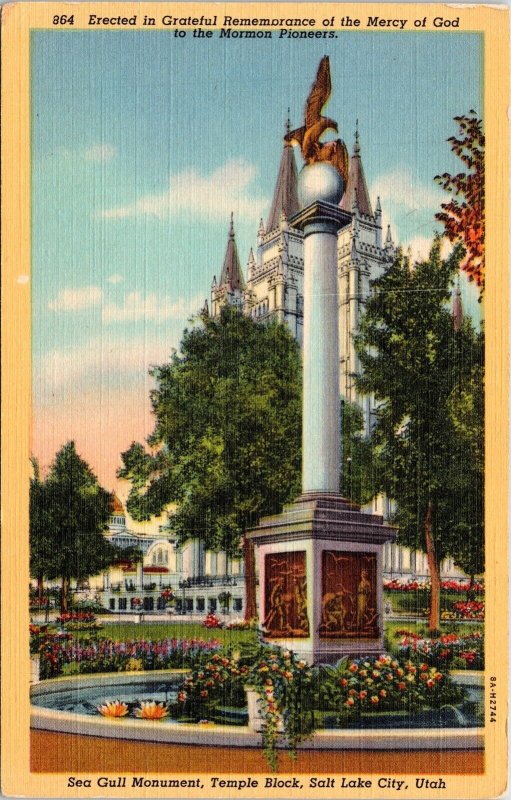 Mormon Pioneers Sea Gull Monument Temple Black Salt Lake City Utah Postcard  