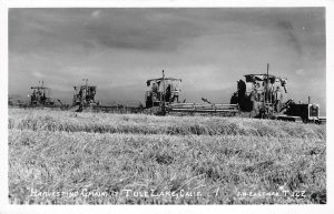 RPPC Harvesting Grain TULE LAKE, CA Farming Siskiyou Modoc 1954 Vintage Postcard