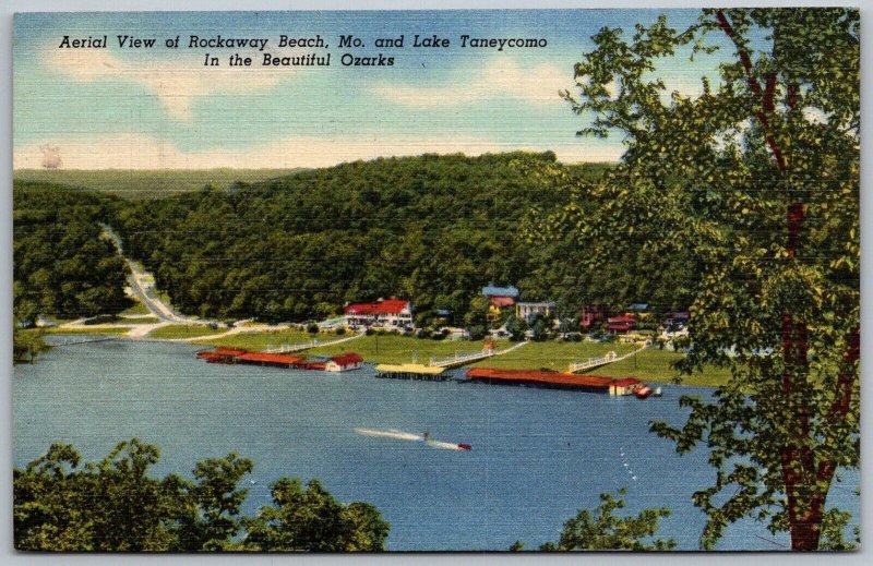 Rockaway Beach and Lake Ozarks Missouri 1953 Postcard Aerial View United States