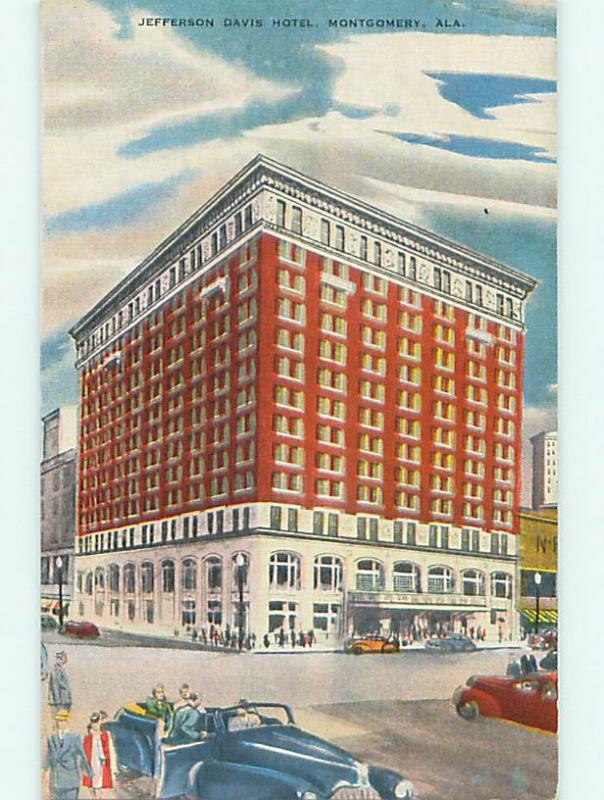 Unused Linen OLD CARS & JEFFERSON DAVIS HOTEL Montgomery Alabama AL t0411