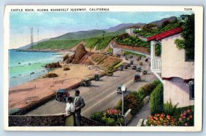1936 Castle Rock California Vintage Postcard Along Roosevelt Highway Aerial View