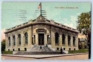 Braddock Pennsylvania PA Postcard Post Office Building Exterior 1913 Antique